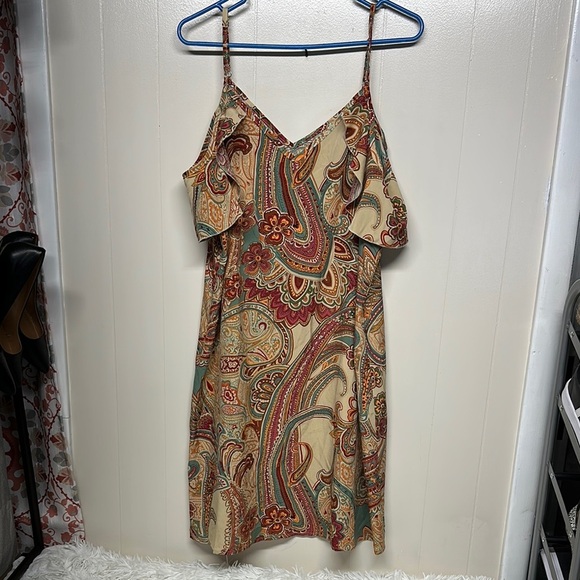 Red and Orange Ruffled Tiered Sundress with Cold Shoulder - Picture 1 of 10